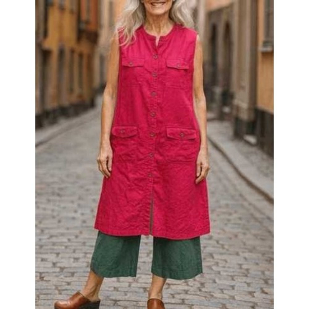Gudrun Sjoden Safari Dress Organic Cotton Linen Button Front Orange Boho NWT M‎ - Picture 7 of 7